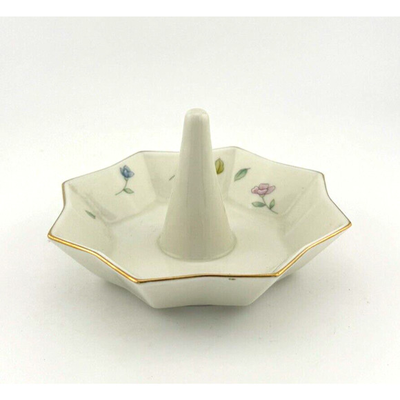 Fred Roberts Company Japan Porcelain octagon ring holder floral with gold rim - Picture 2 of 13